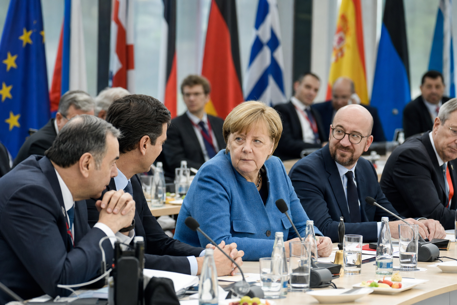 Bundeskanzler bei internationalem Gipfeltreffen mit Staatschefs im Konferenzsaal